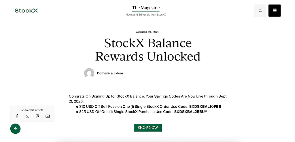 Stockx Rewards endirimi